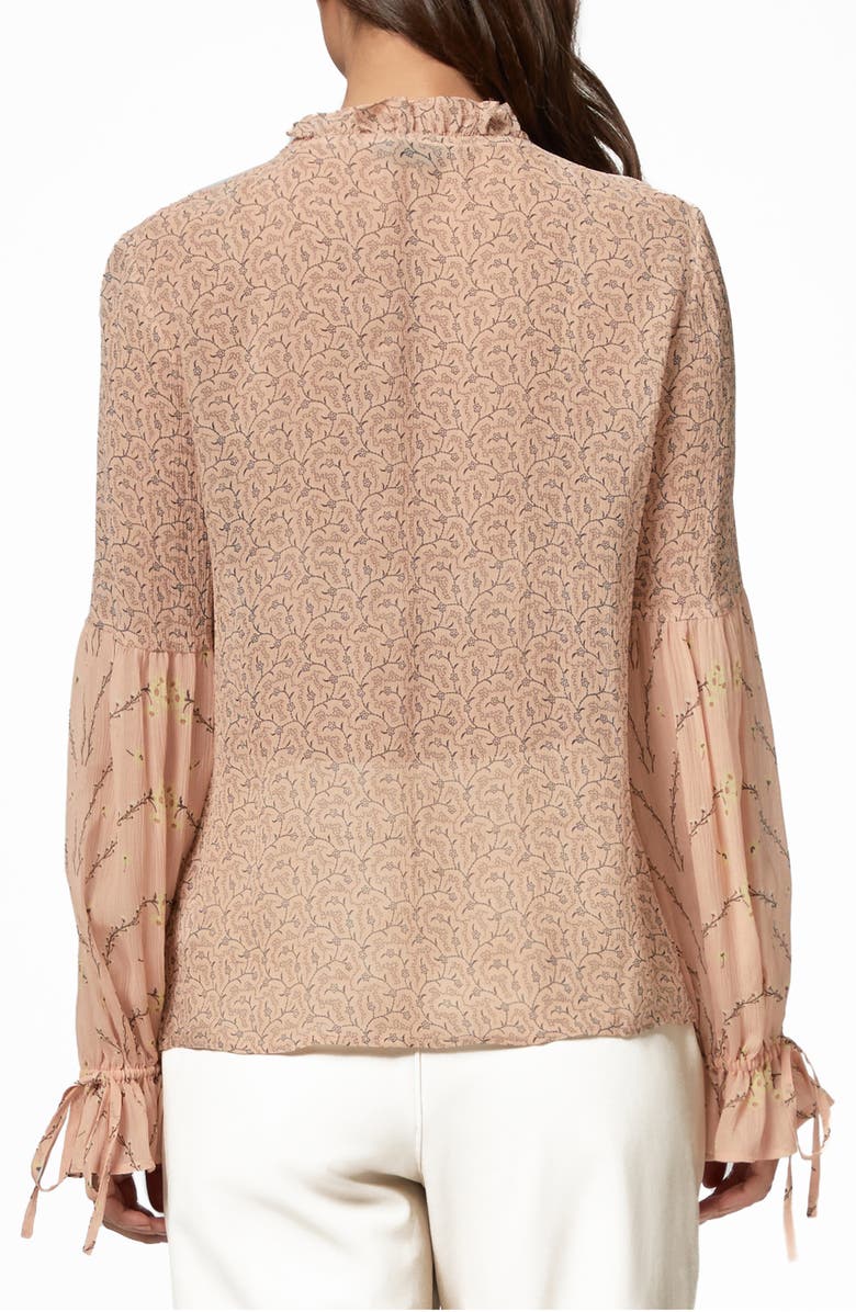 PAIGE Haiku Vine Print Ruffle Front Silk Blouse, Alternate, color, Peacmltmix