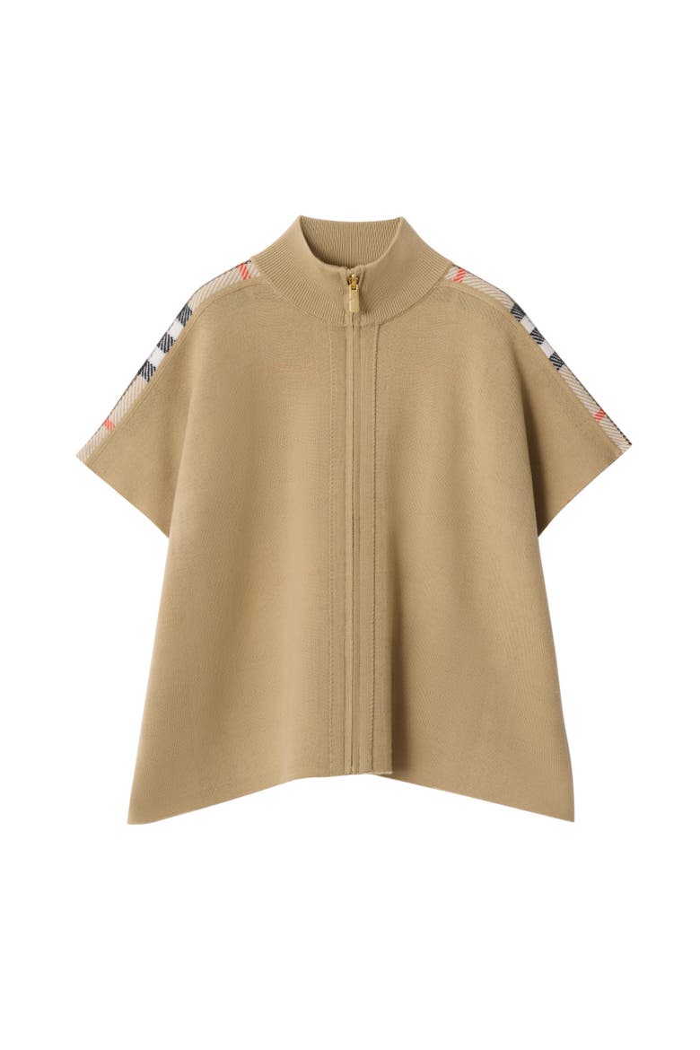 Reversible Check Wool Cape, Alternate, color, Sand beige