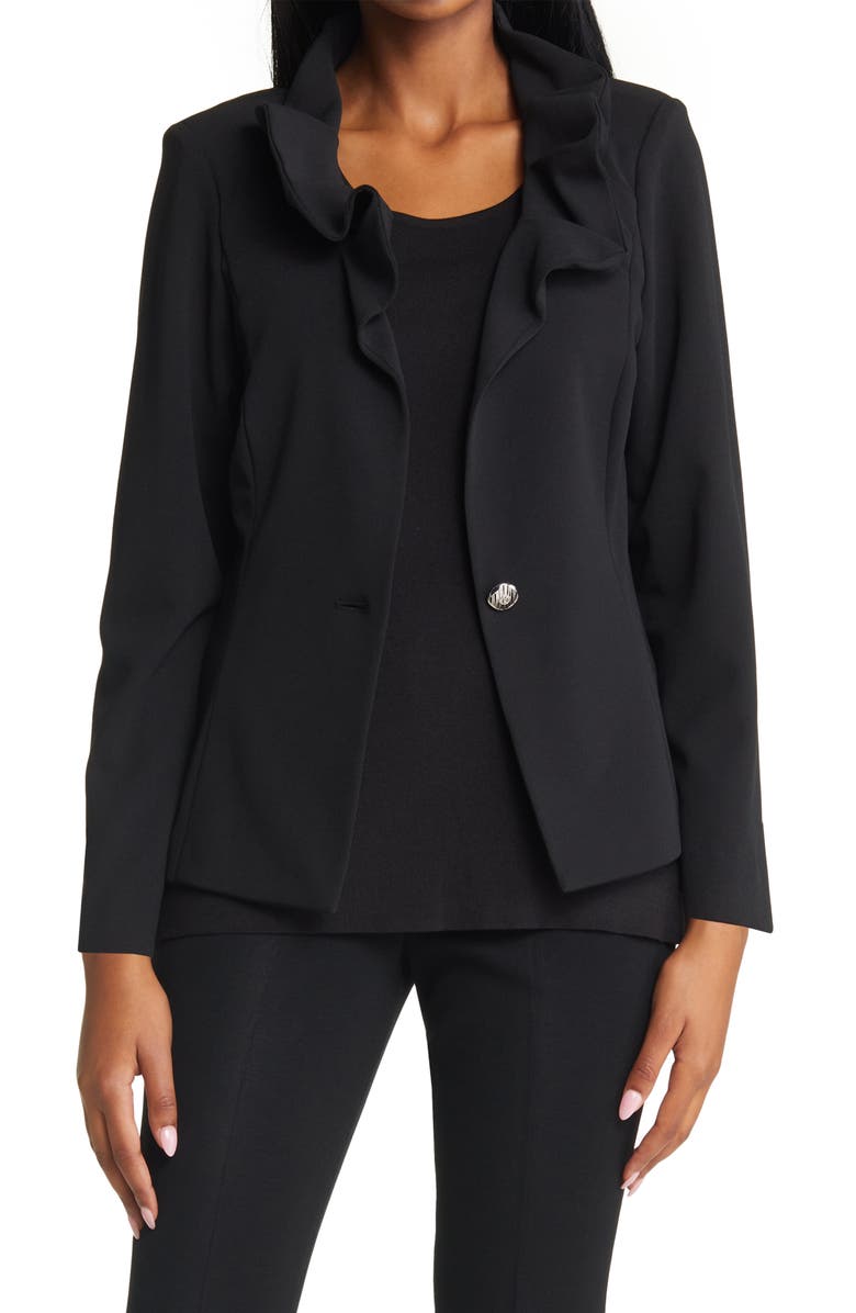 Ming Wang Ruffle Collar Crepe Jacket, Main, color, 