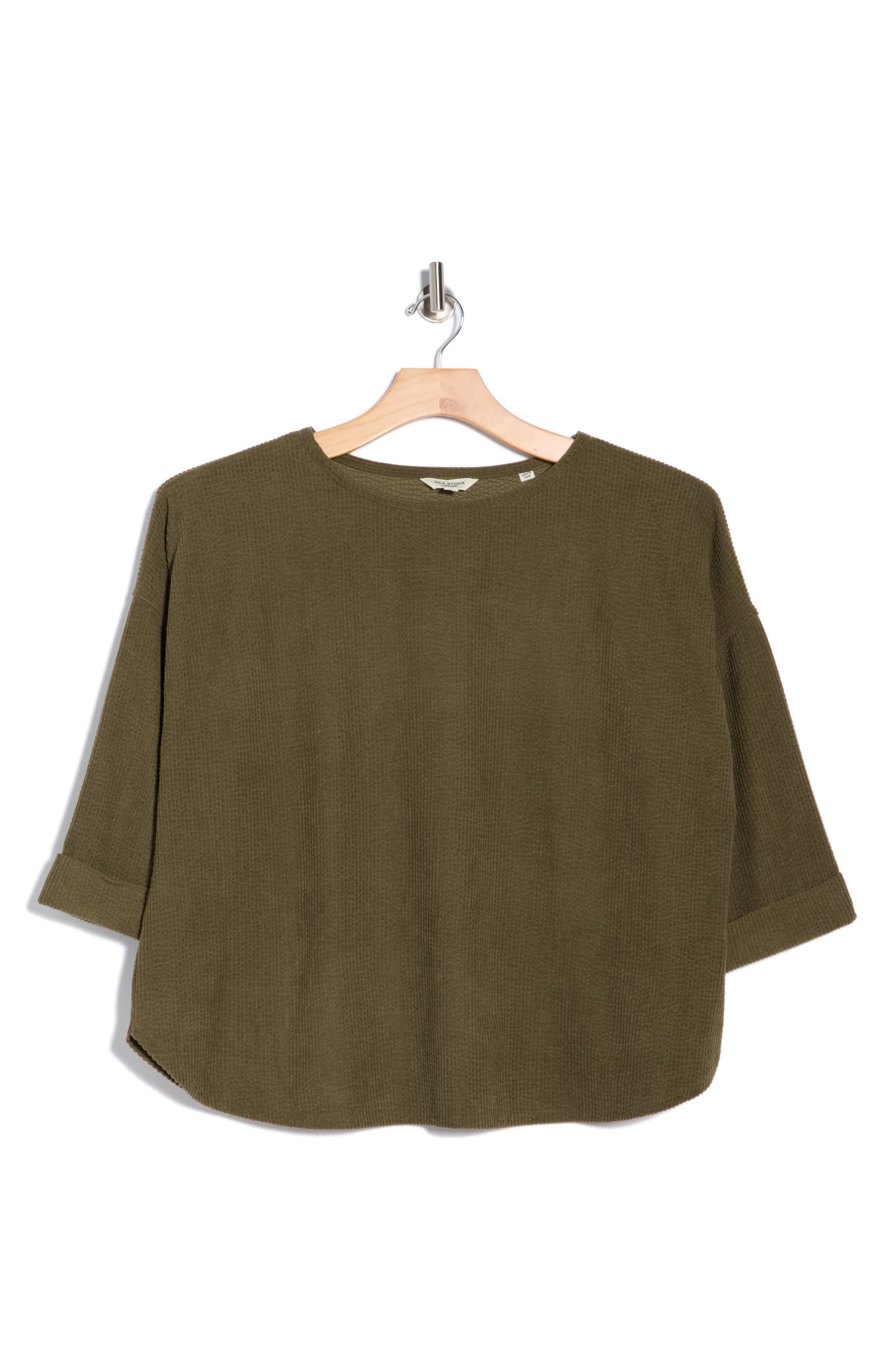 Max Studio Long Sleeve Knit Corduroy Top In Green