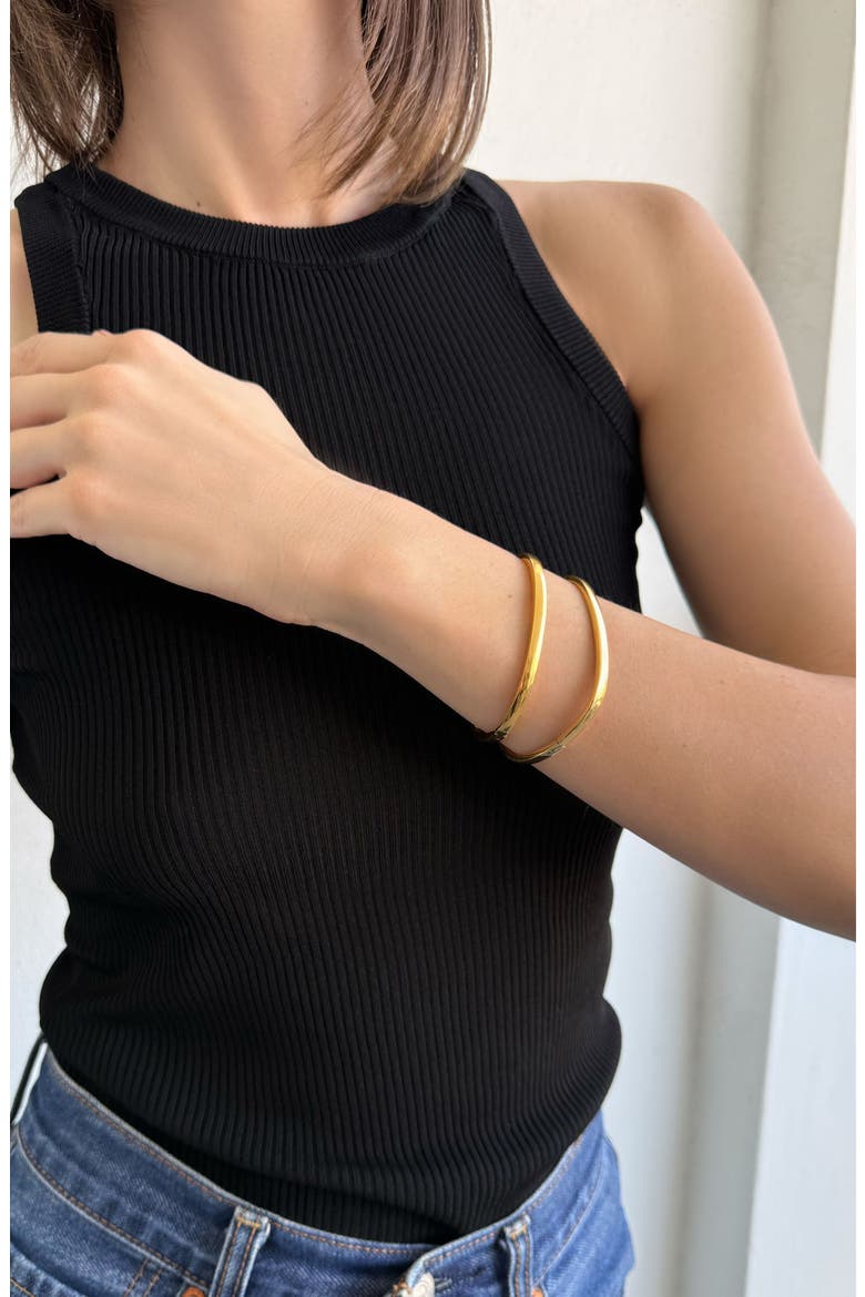 Set of 2 18K Gold Plated Square & Oval Bangle Bracelets, Alternate, color, GOLD