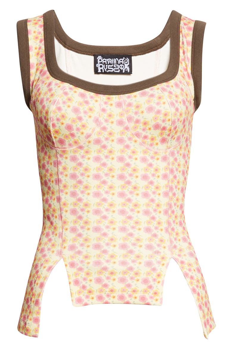 Floral Rib Jersey Corset Top, Alternate, color, PINK/ CREAM FLOWER