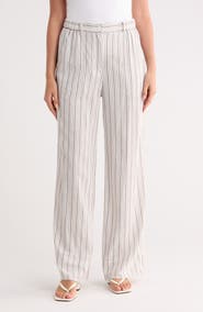 MAX STUDIO Stripe High Waist Wide Leg Linen Blend Pants