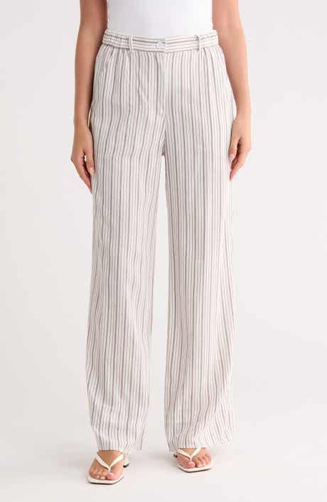 MAX STUDIO Stripe High Waist Wide Leg Linen Blend Pants