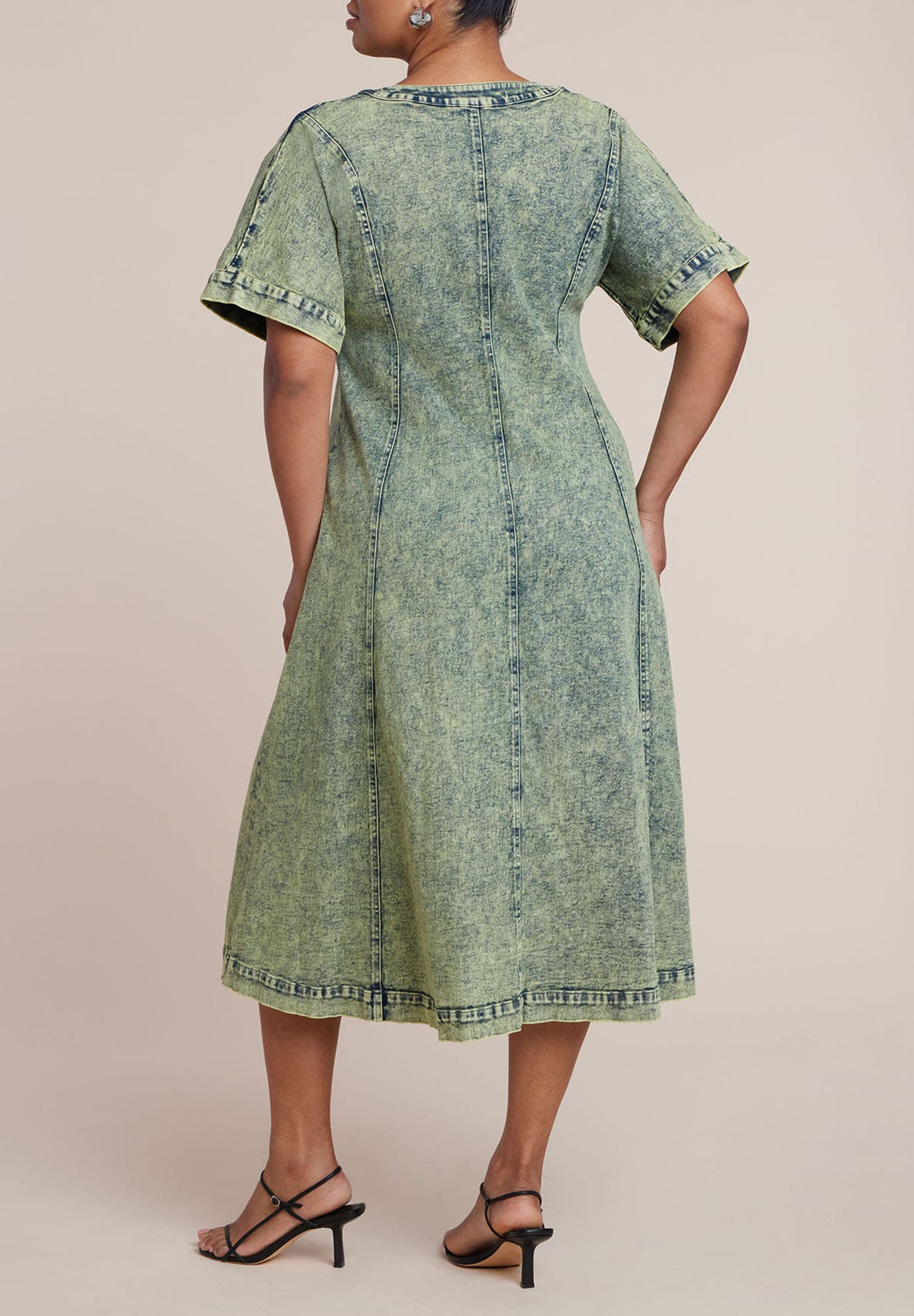 V Neck Flare Denim Dress - image 2