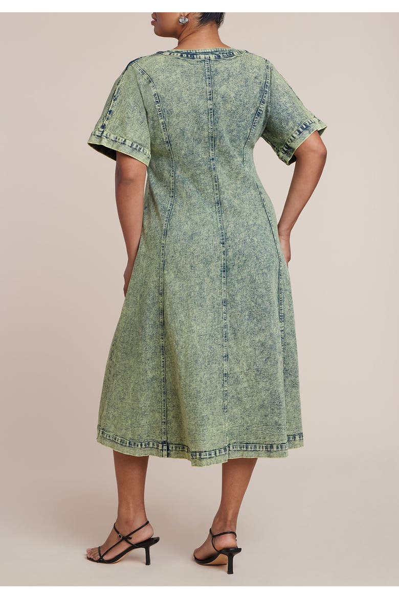 V Neck Flare Denim Dress, Alternate, color, GREEN SNOW WASH
