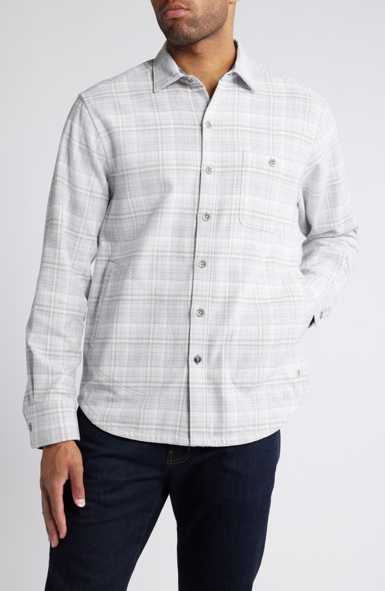 Tommy Bahama Coastal Vibes Plaid Cotton Flannel Button-Up Shirt, Main, color, Summer Grey