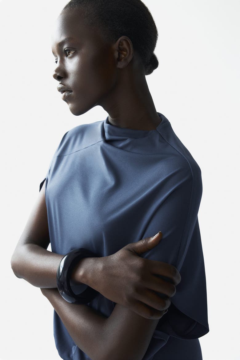 Draped Asymmetric Dress, Alternate, color, Dark blue