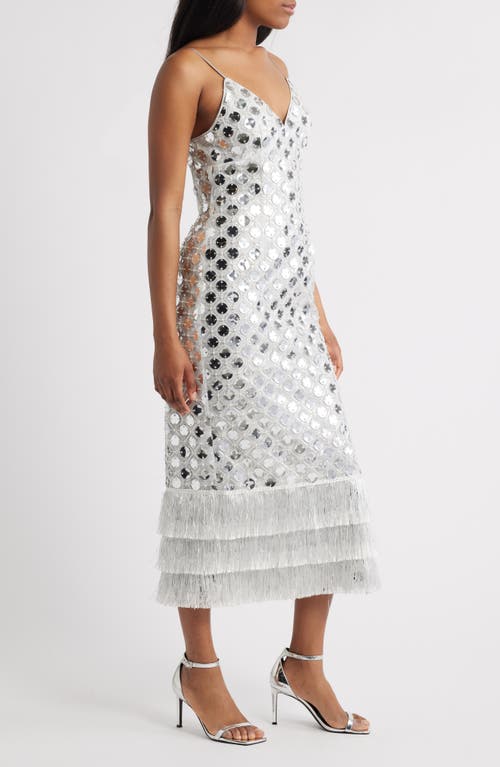 Saylor Suni Sequin Fringe Cocktail Dress In White