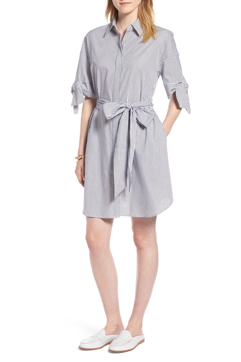 Stripe Shirtdress, Main, color, WHITE BLACK STRIPE
