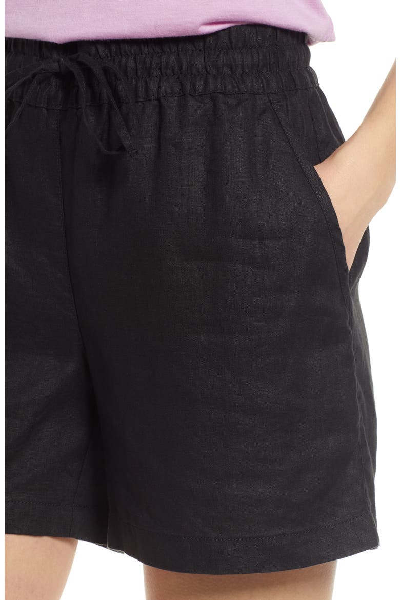 Palmbray High Waist Linen Shorts, Alternate, color, BLACK