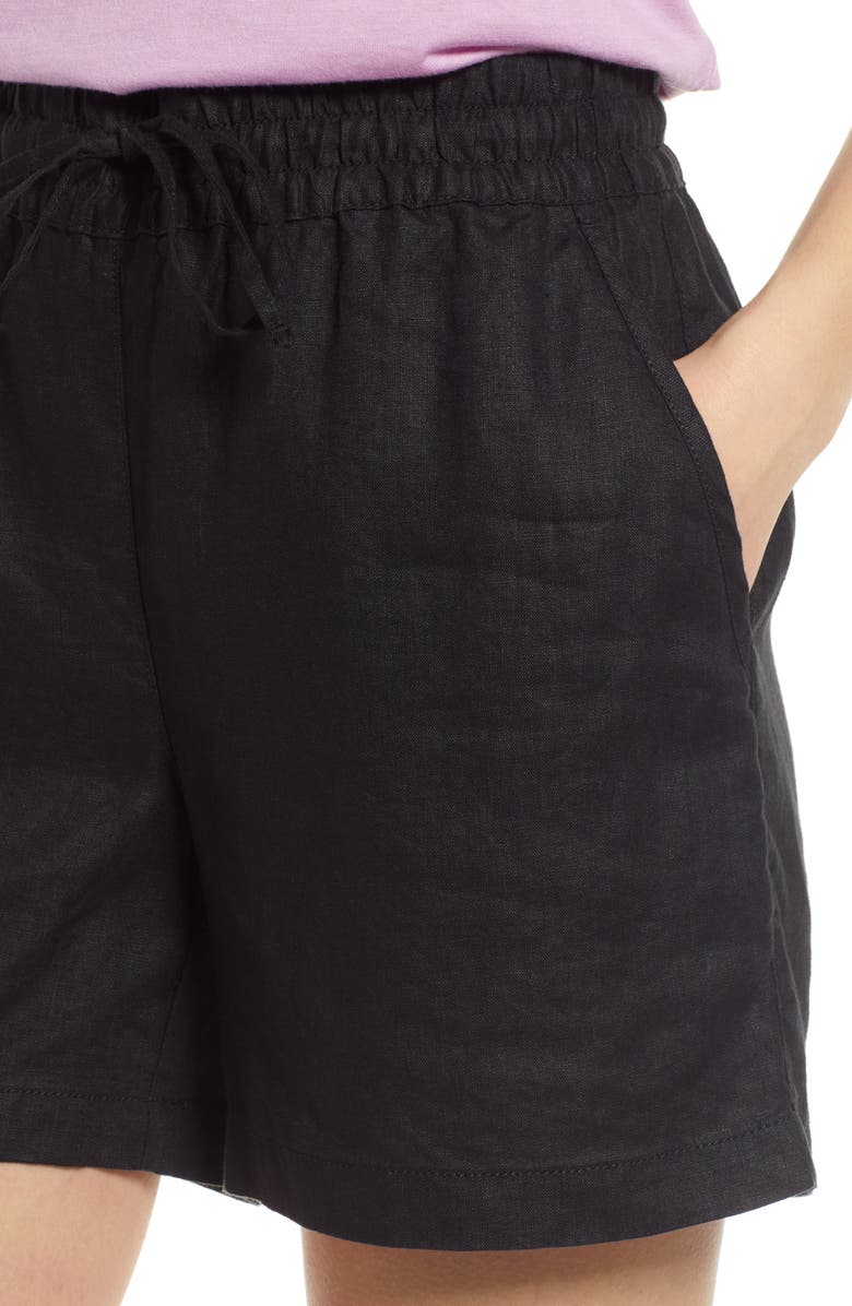 Tommy Bahama Palmbray High Waist Linen Shorts, Alternate, color, Black