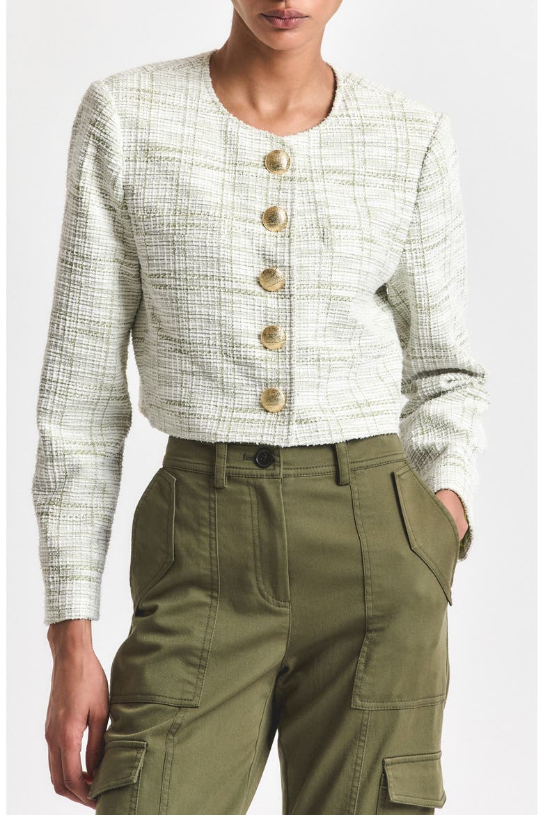 Juliette Crop Tweed Jacket, Main, color, SOFT SAGE/ WHITE