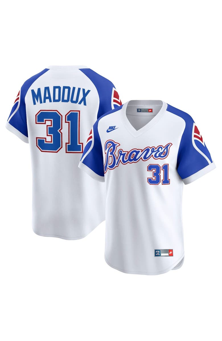 Nike Men's Nike Greg Maddux White Atlanta Braves Throwback Cooperstown Collection Limited Jersey, Main, color,