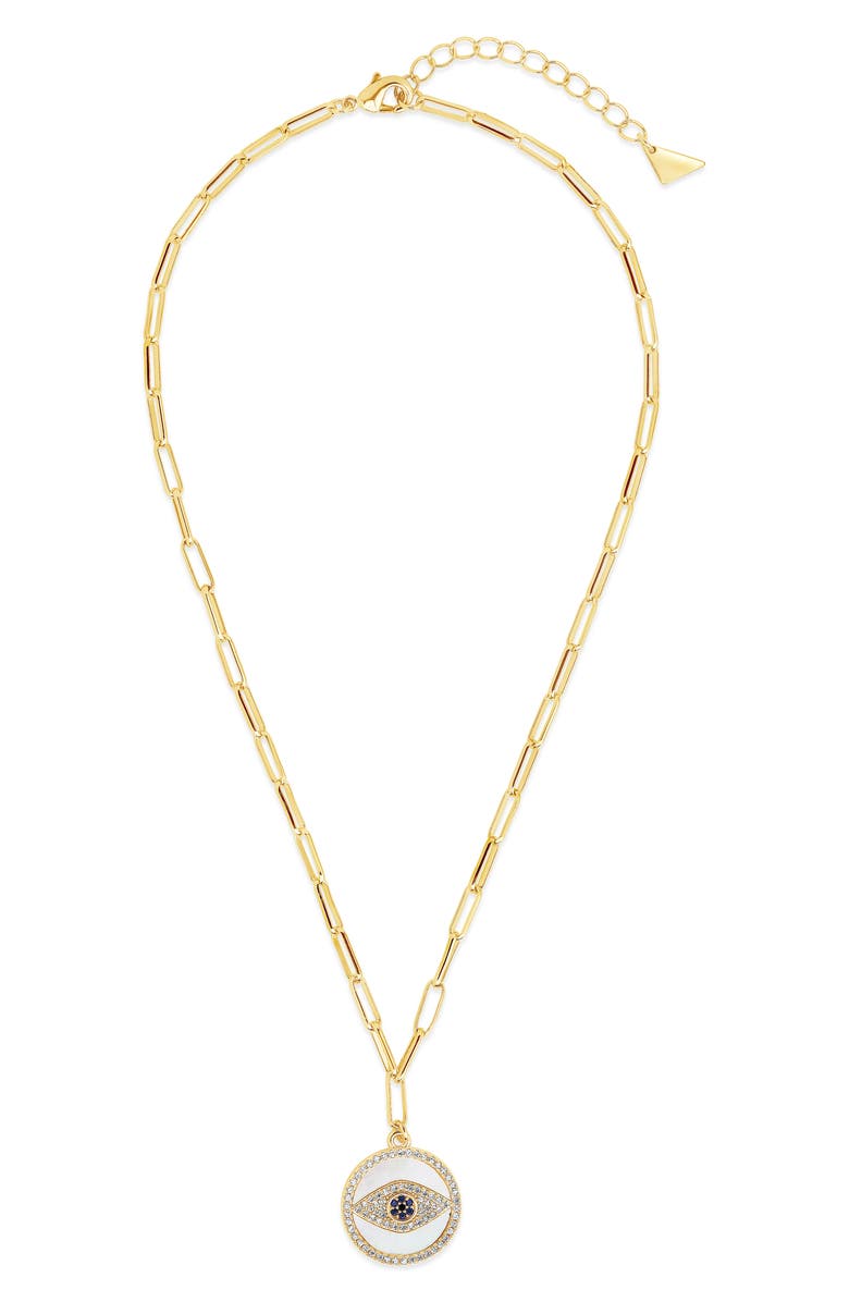 Sterling Forever Cubic Zirconia & Mother-of-Pearl Cubic Zirconia Pendant Necklace, Main, color, Gold