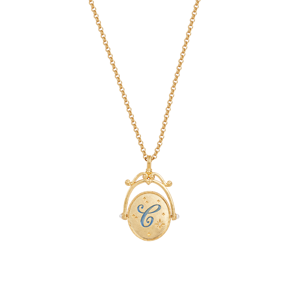 Fable England C Initial Cornflower Gold Spinner Chain Necklace