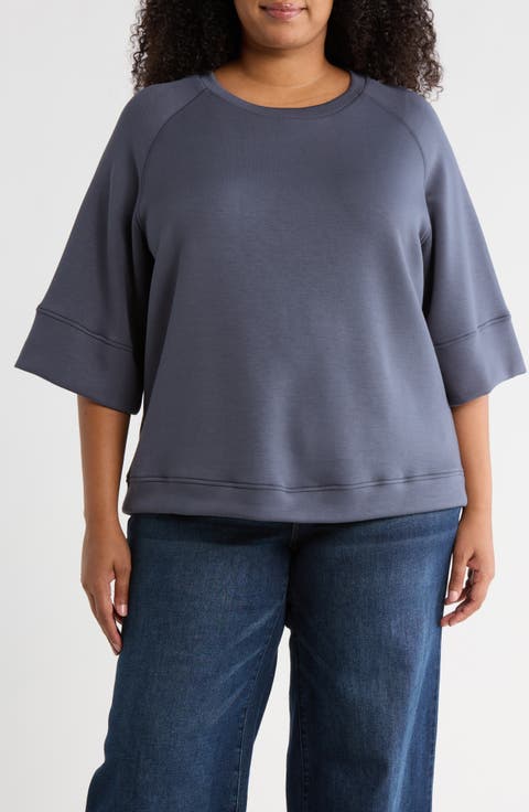 Three-Quarter Sleeve Scuba Top (Plus)