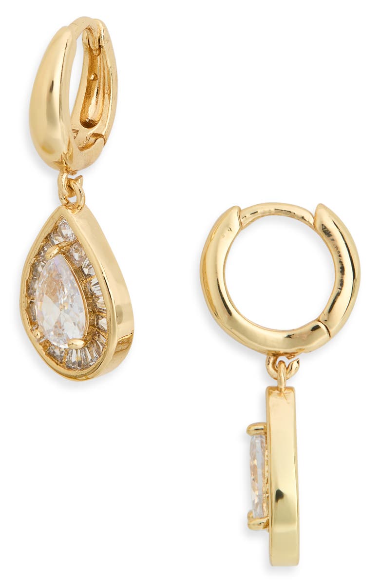 NORDSTROM RACK CZ Dangle Hoop Earrings, Main, color, Clear- Gold