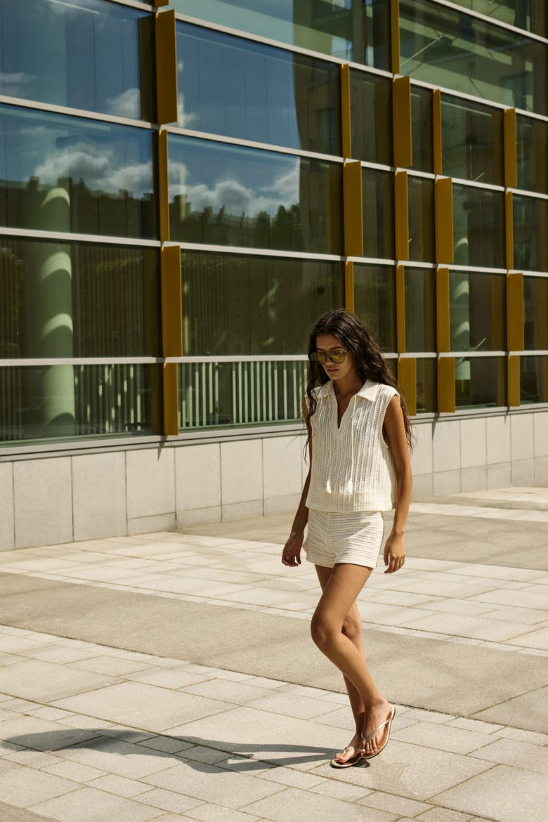 Pointelle-knit Top, Alternate, color, Cream
