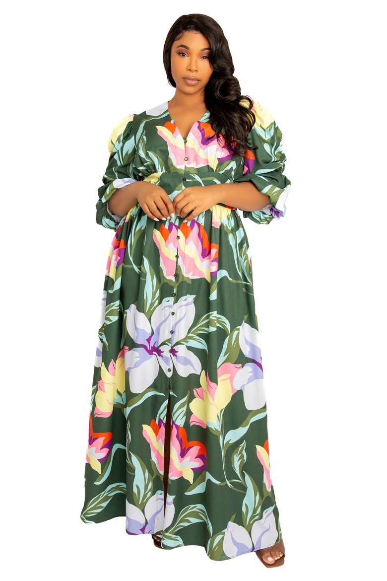 Floral Maxi Dress, Alternate, color, OLIVE MULTI