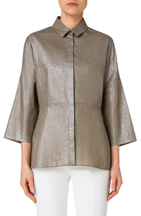 Metallic Coated Cotton Seersucker Blouse