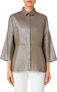 Akris punto Metallic Coated Cotton Seersucker Blouse