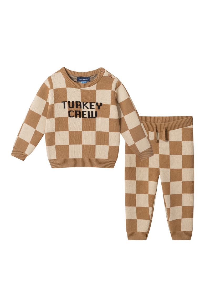 Halloween Checkered Sweater and Pants Set, Main, color, BROWN TURKEY