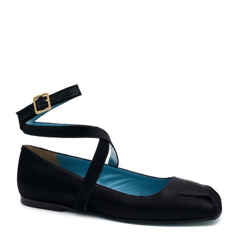 Valentina Rangoni Birba Ankle Strap Ballerina In Black Satin