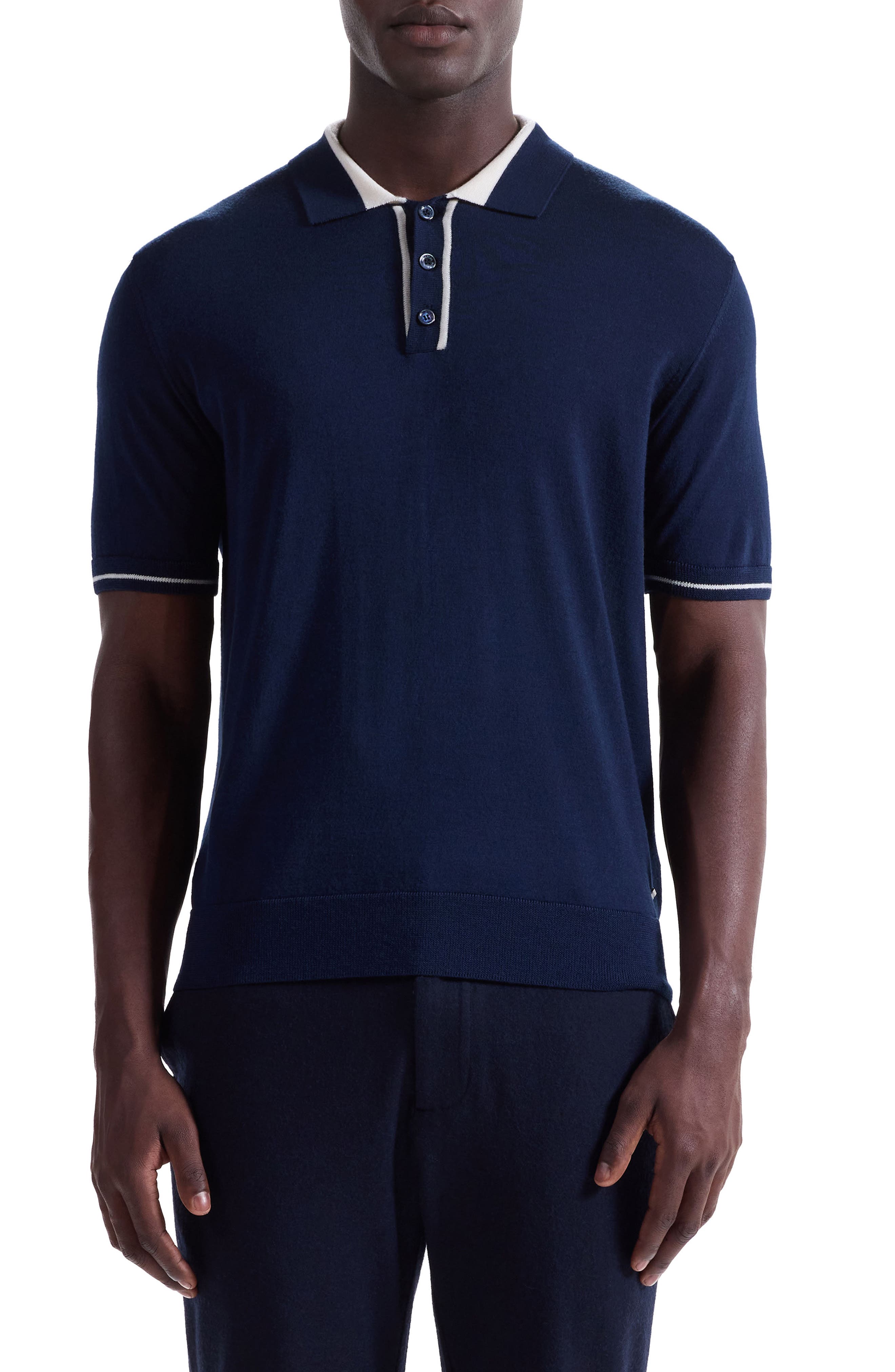 Tipped Merino Wool & Silk Polo Sweater - image 5