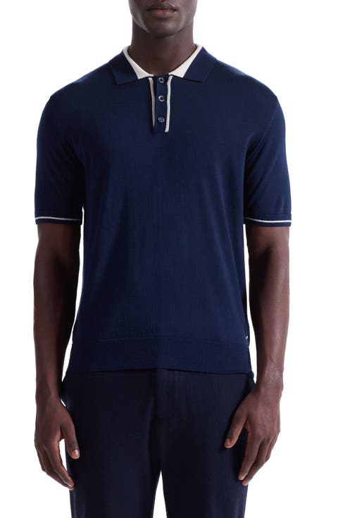 Tipped Merino Wool & Silk Polo Sweater