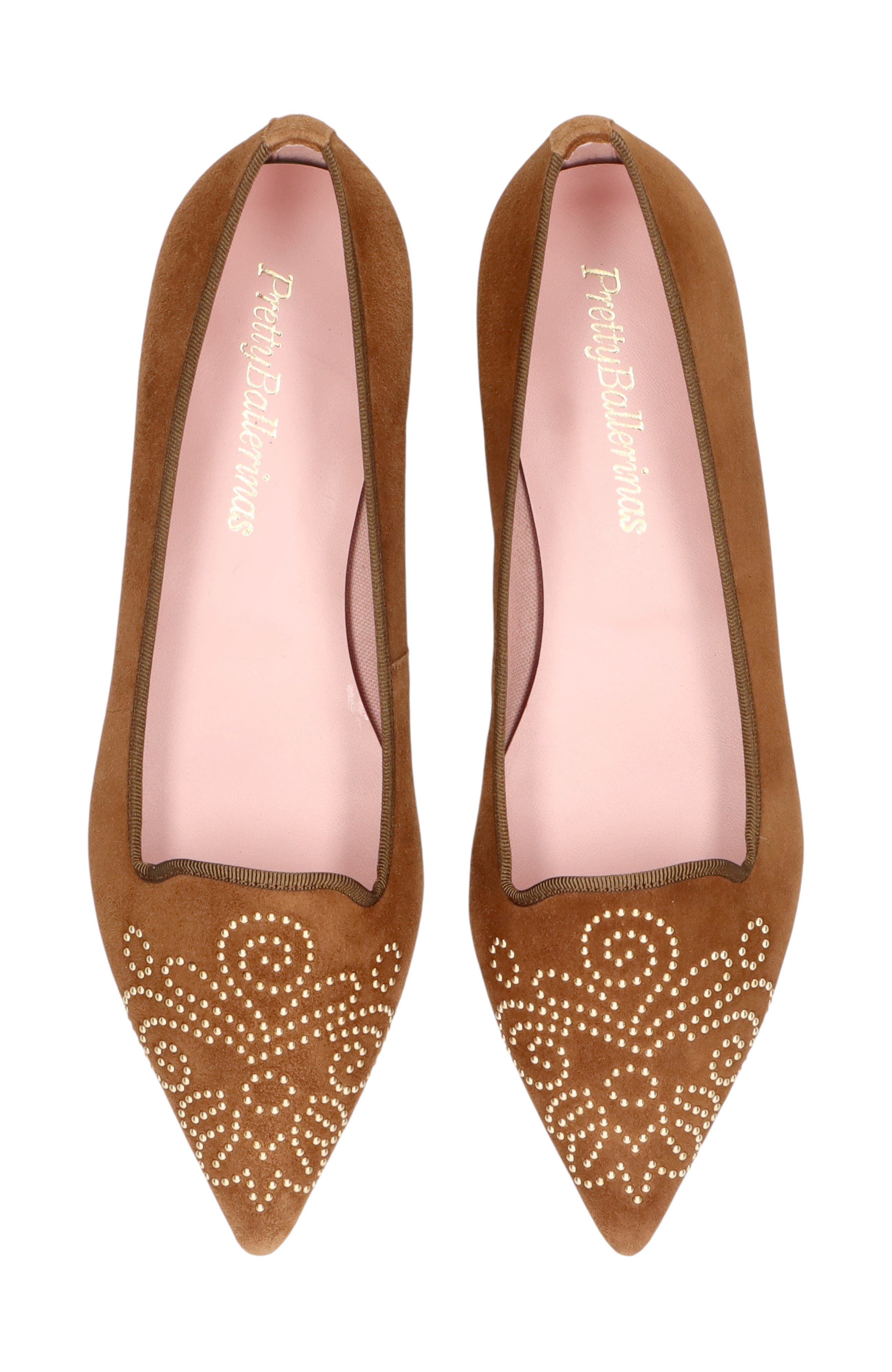 Pretty Ballerinas Pointed Toe Studded Loafer, Alternate, color, Brown