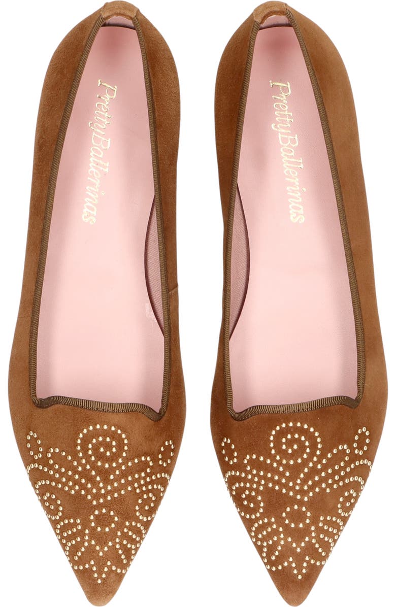 Pretty Ballerinas Pointed Toe Studded Loafer, Alternate, color, Brown