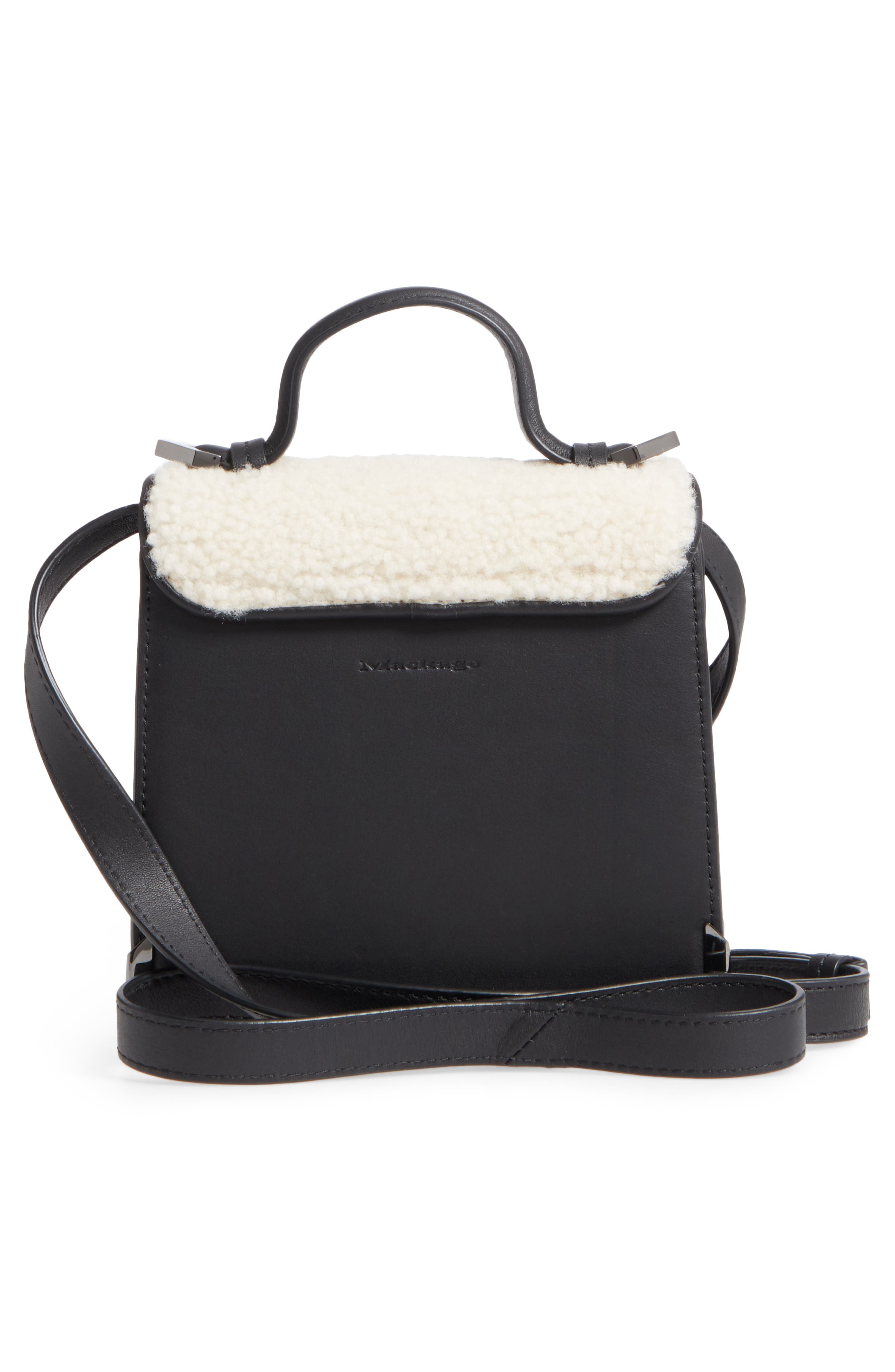 Mini Rubie Genuine Shearling Crossbody Bag, Alternate, color, BLACK/ CREAM