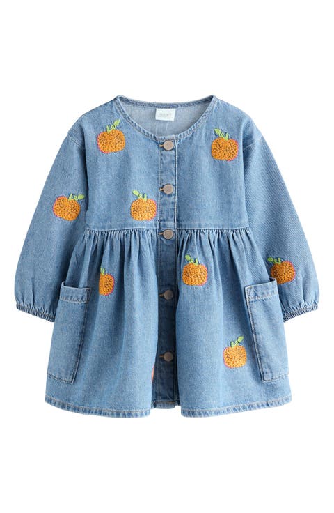 Kids' Pumpkin Embroidered Long Sleeve Denim Dress (Baby & Little Kid)