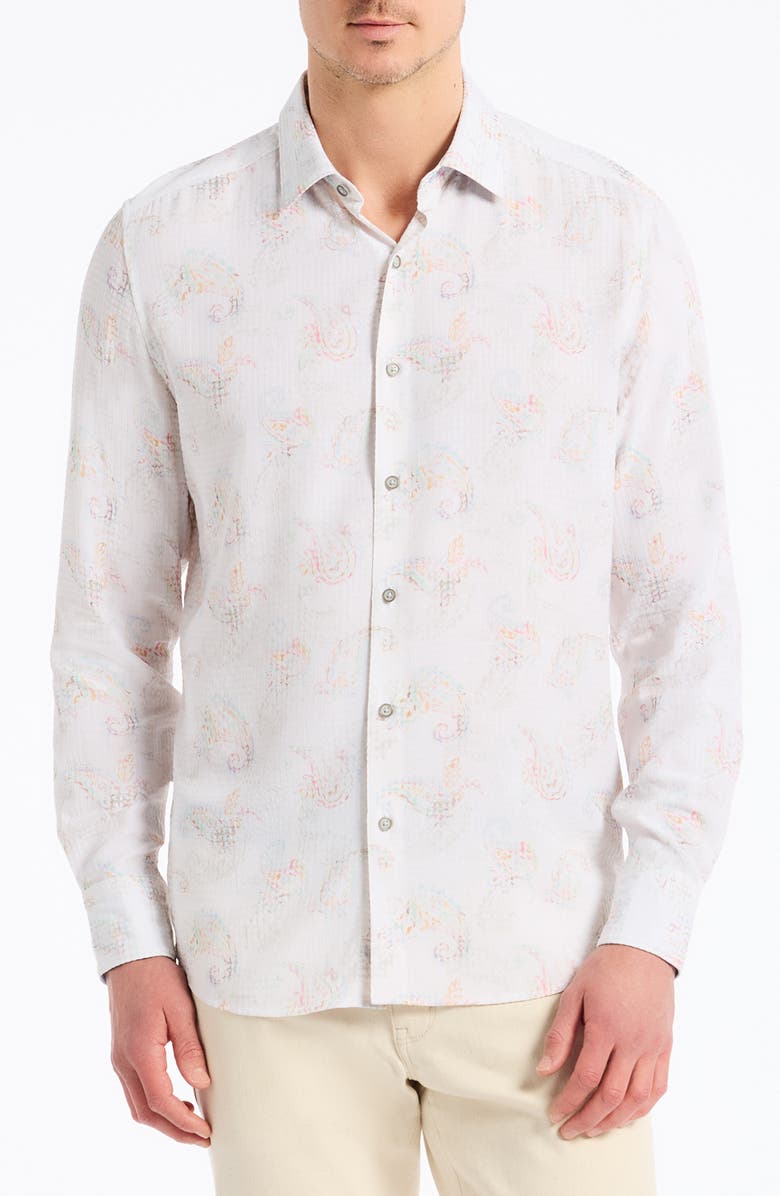 Robert Graham Alibon Paisley Button-Up Shirt, Main, color, White Multi