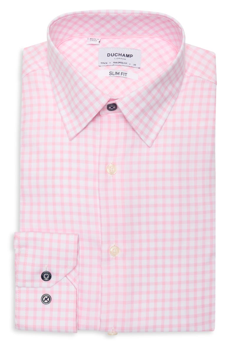 Slim Fit Gingham Dress Shirt, Alternate, color, PINK