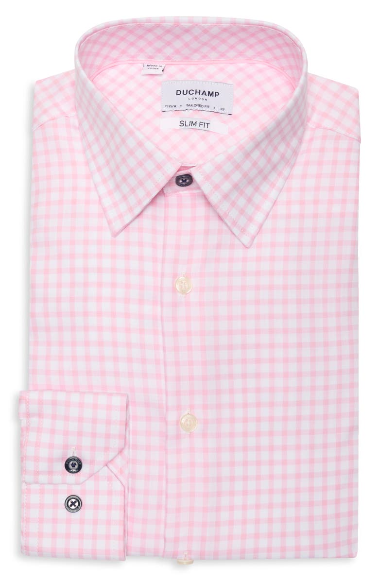 Duchamp Slim Fit Gingham Dress Shirt, Alternate, color, Pink