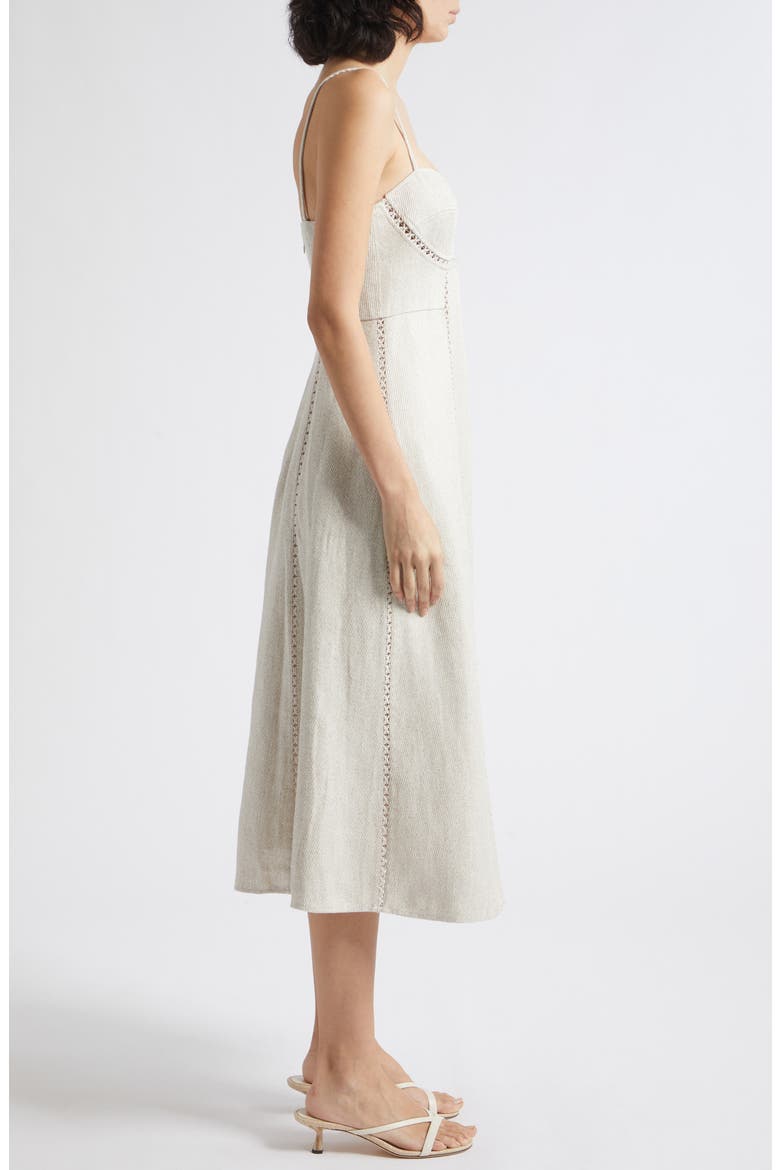 Sage Lattice Inset Linen Blend Midi Dress, Alternate, color, NEUTRAL