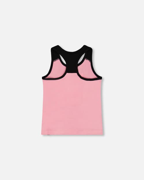 Deux Par Deux Little Girl's Organic Cotton Racerback Tank Top Candy Pink And Black In Candy Pink And Black