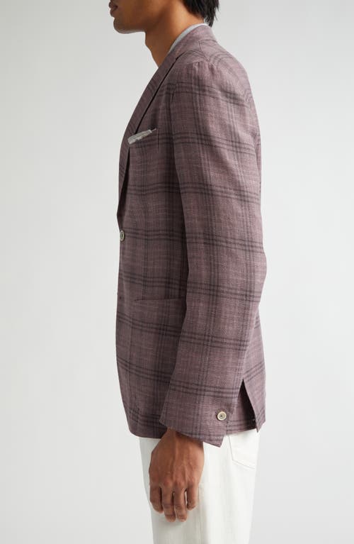 Eleventy Unstructured Plaid Linen & Wool Blend Sport Coat In Berry