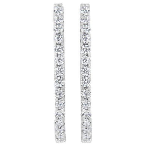 14K White Gold 2.0 Cttw Diamond Oblong Hinged Hoop Earrings