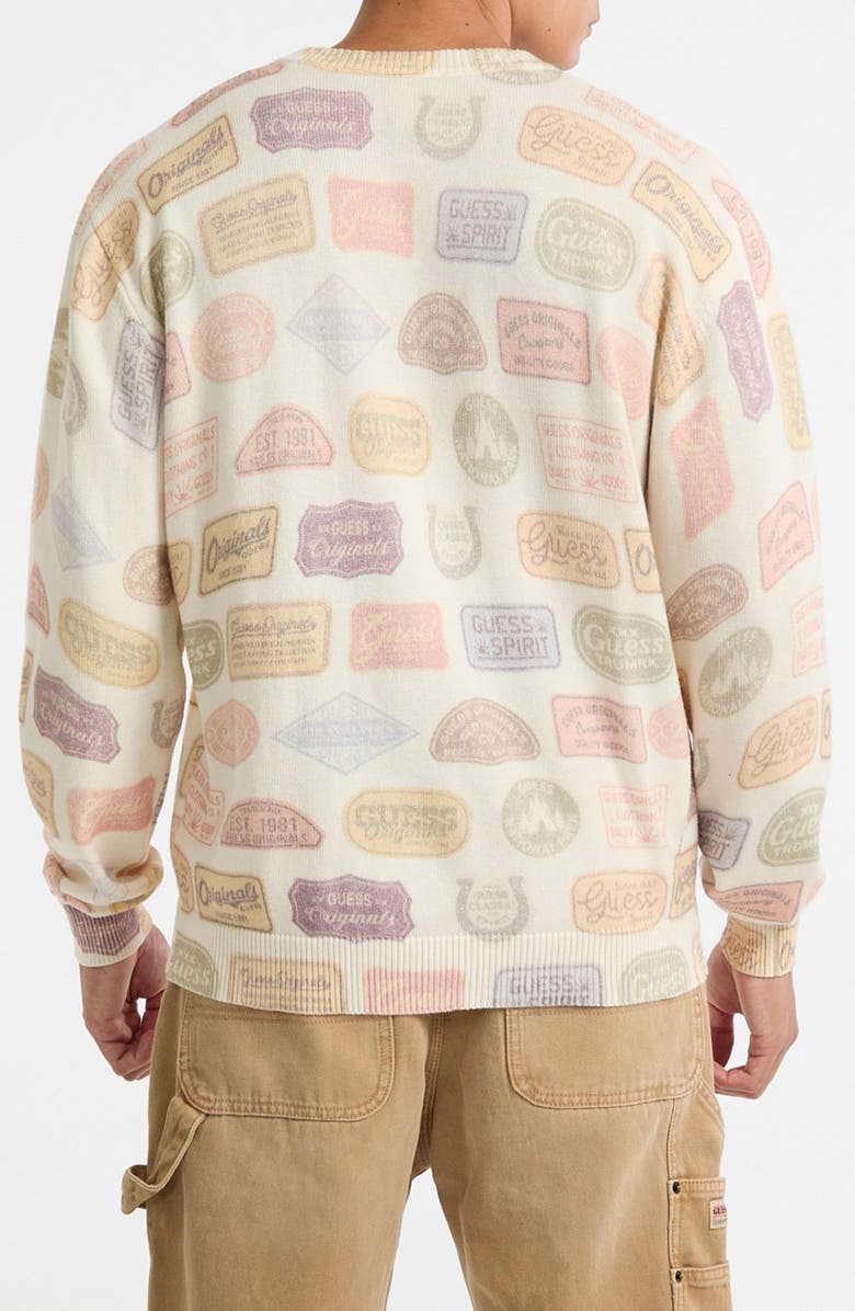 GUESS ORIGINALS Stamp Print Organic Cotton Sweater, Alternate, color, Ivory Multi