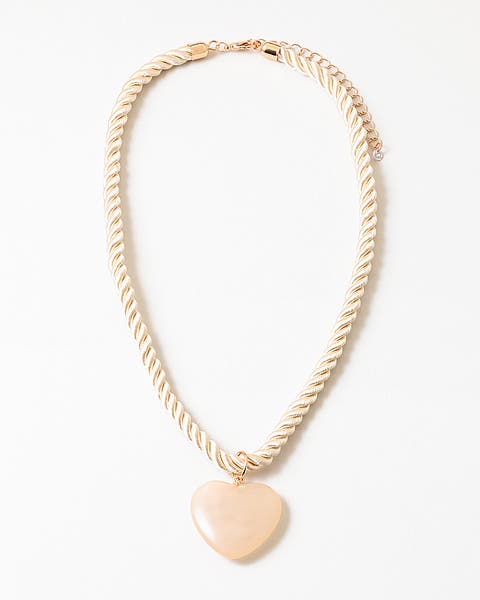 Cream Silk Cord and Heart Necklace