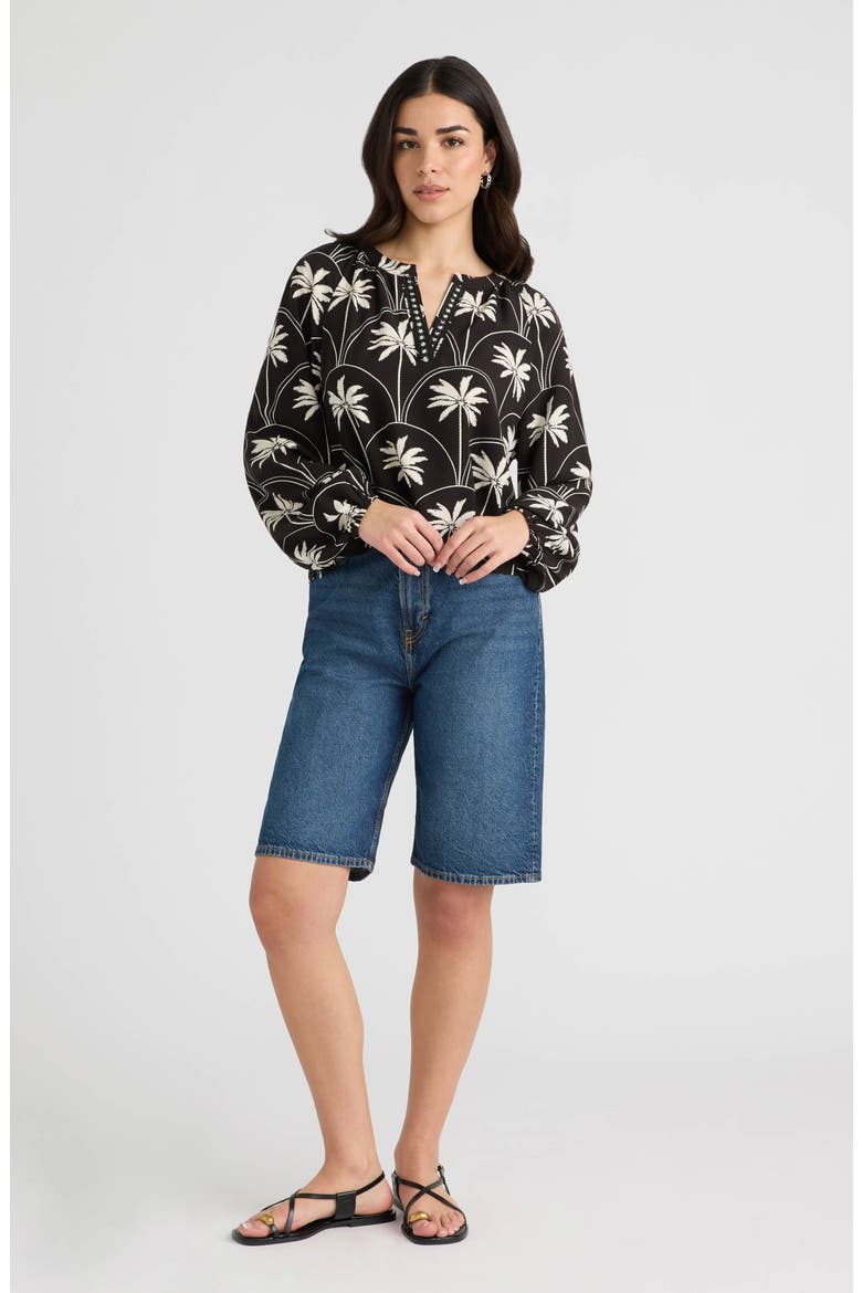 Split Neck Challis Top, Alternate, color, PALM GROVE
