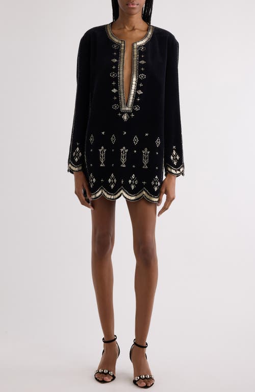Isabel Marant Helene Embellished Cotton-velvet Mini Dress In Black/silver