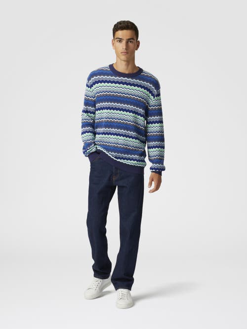 Missoni Handcrafted Zigzag Pattern Crewneck Sweater In Blue