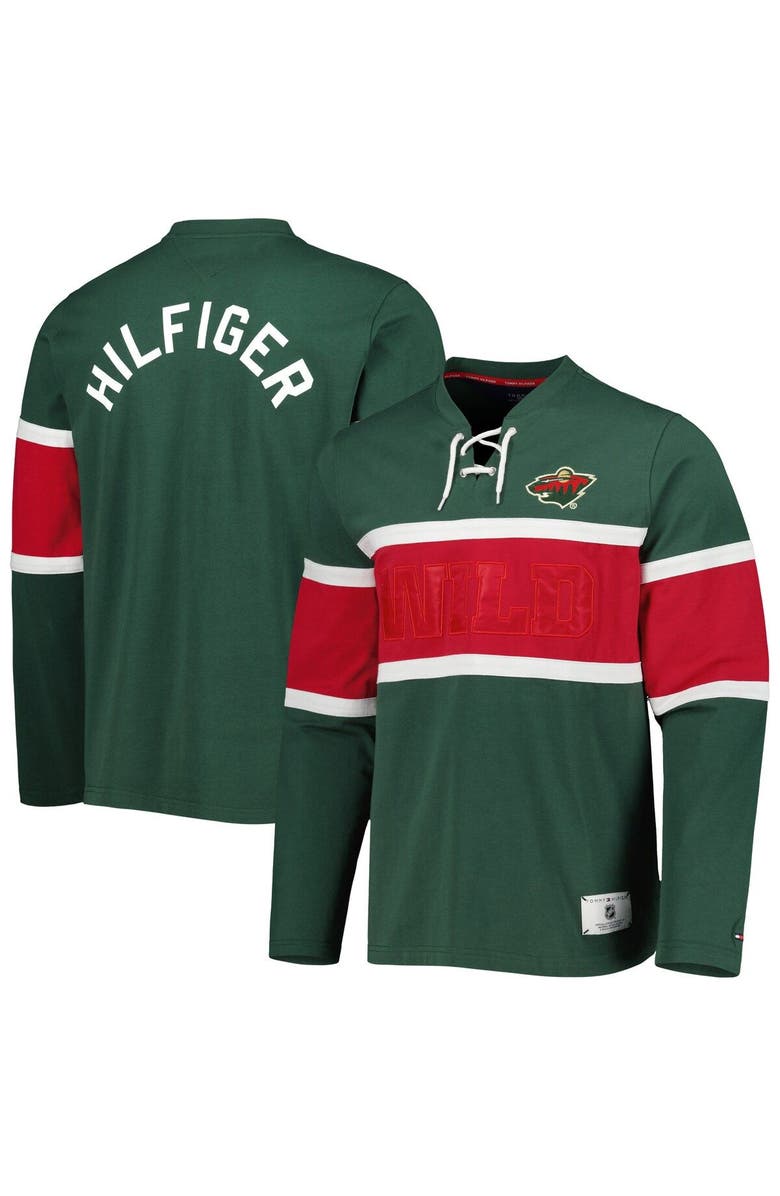 Tommy Hilfiger Men's Tommy Hilfiger Green Minnesota Wild Walter Lace-Up Long Sleeve Top, Main, color, 