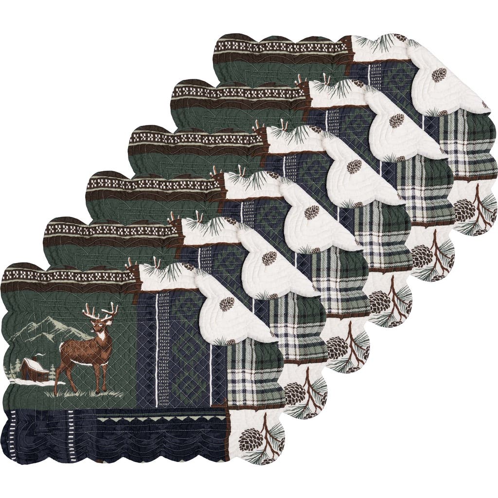 C & F Home C&f Home Greenstone Pines Scalloped Placemats Set Of 6 Black Bear Moose, 13" X 19" In Green