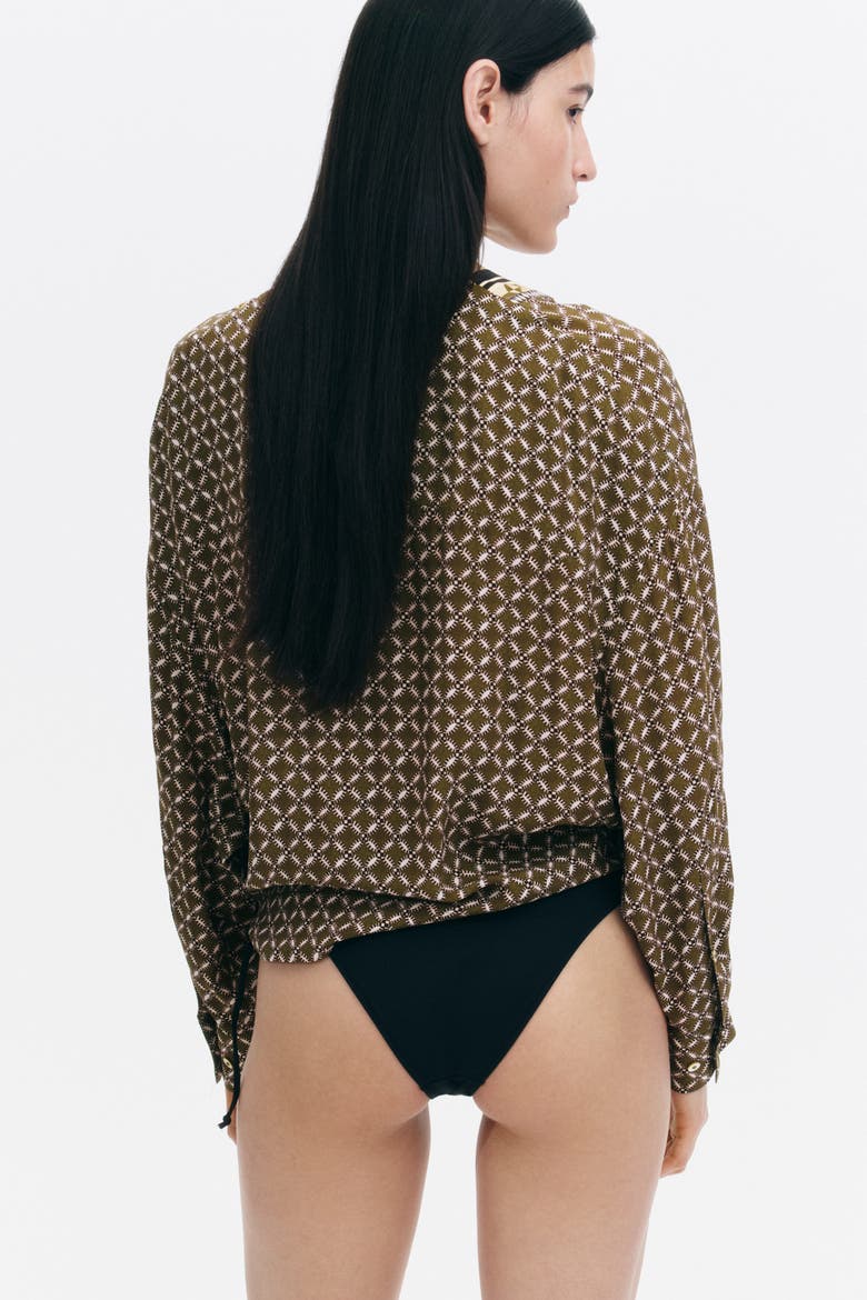 Viscose Wrap Blouse, Alternate, color, Khaki green/patterned