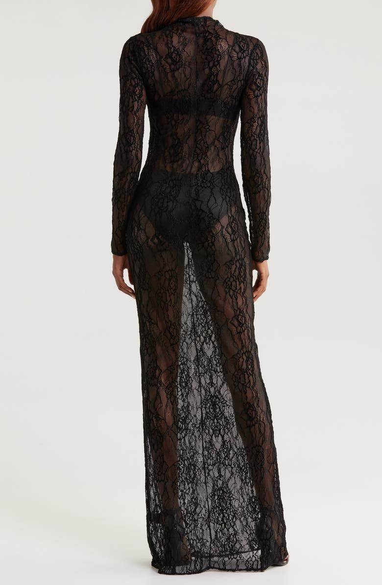 Good American Sheer Lace Long Sleeve Stretch Gown, Alternate, color, 